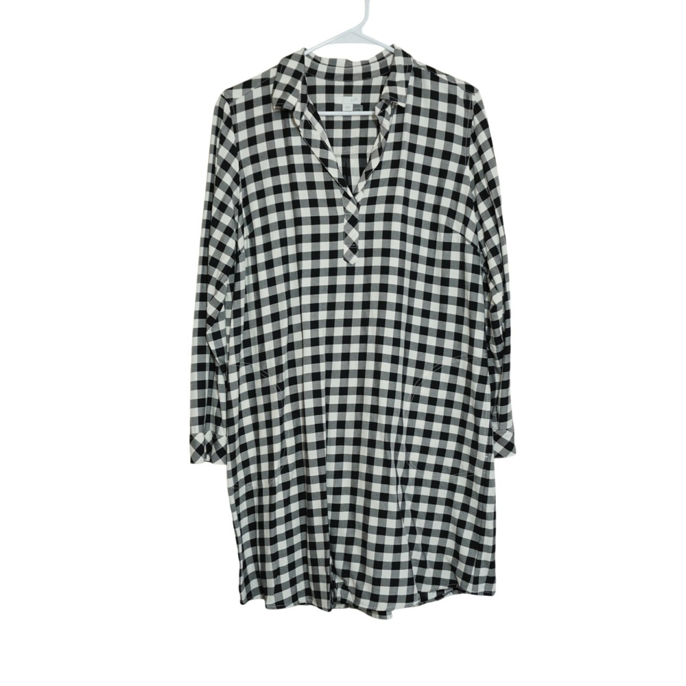 J. Jill Size Medium Shirt Dress Black White Buffalo Plaid Pockets Minimaist Fall